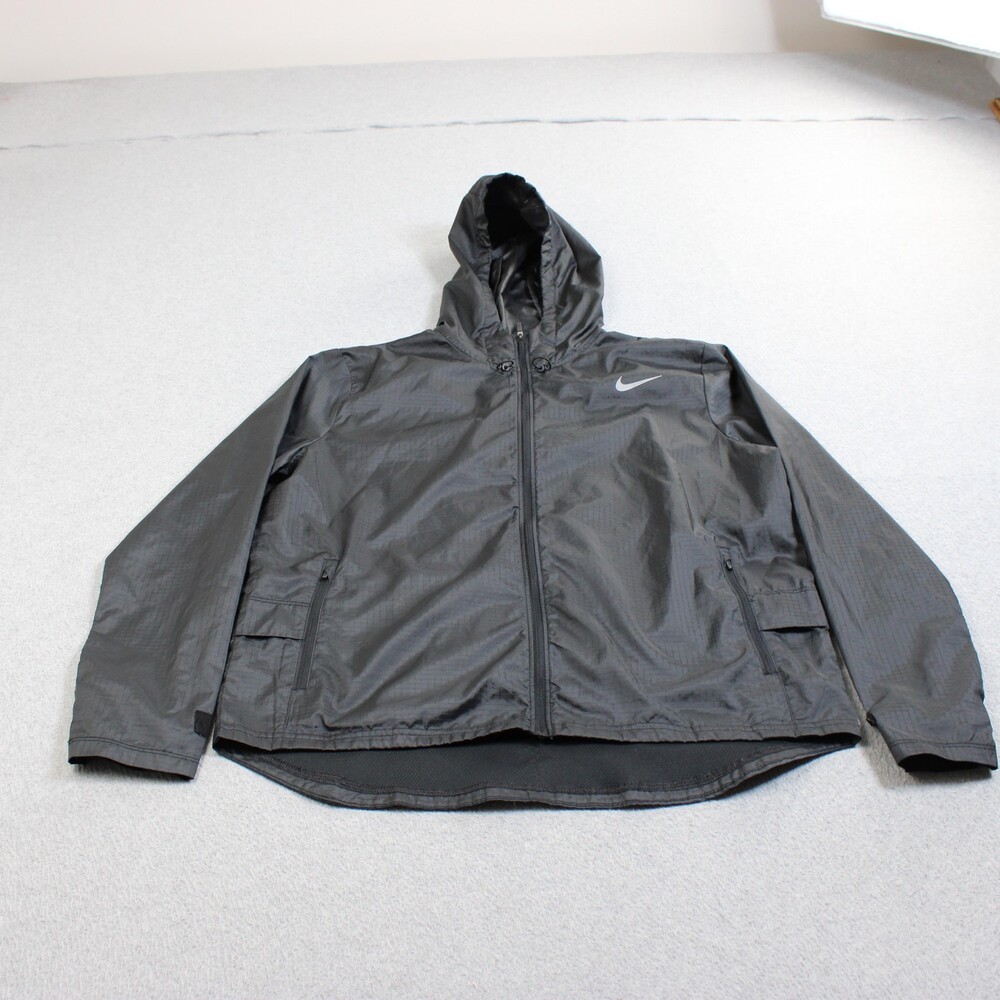 Nike Jacket Womens Large Black Rip Stop Windbreaker Full Zip Running Lightweight